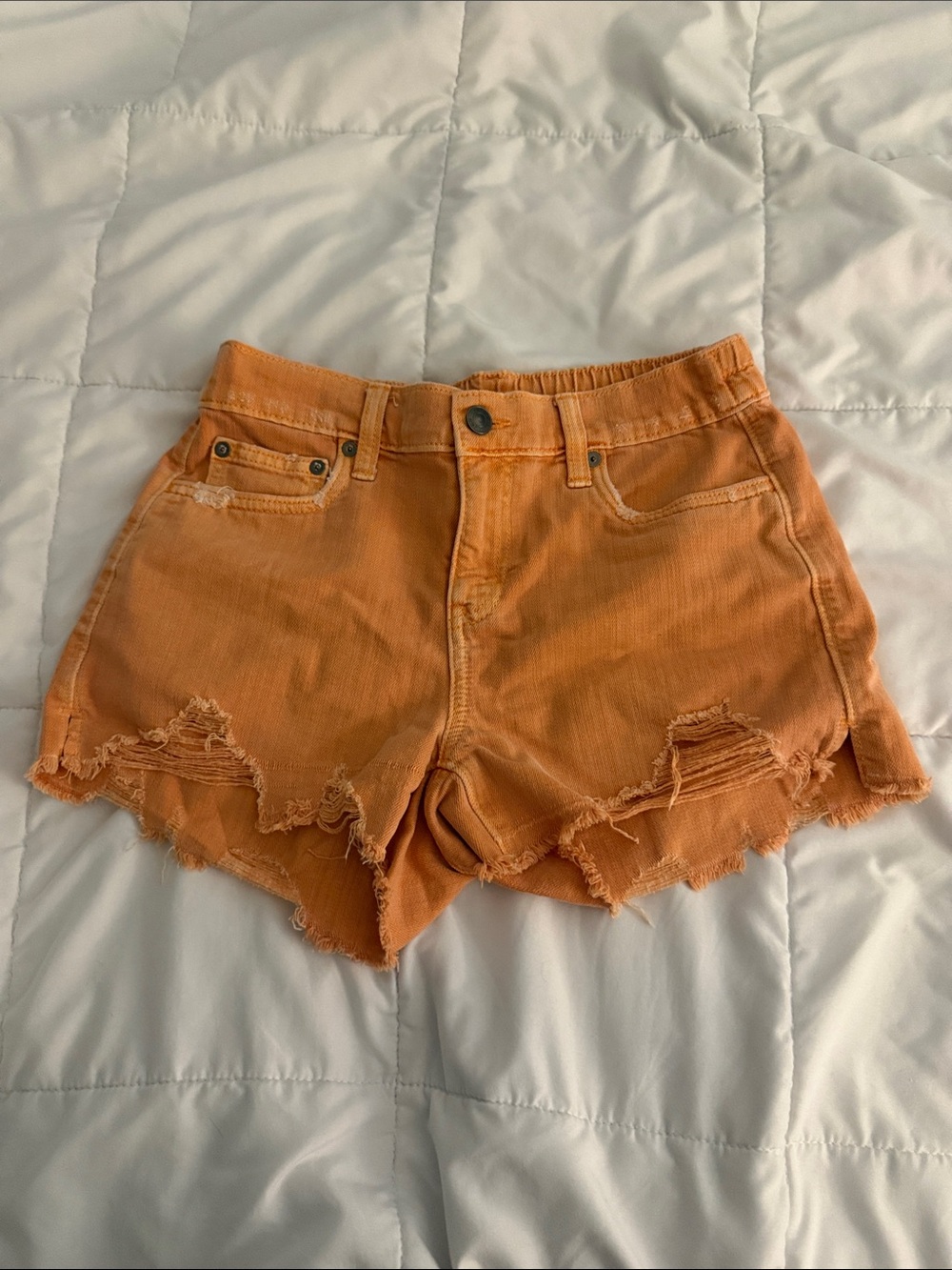 aerie Orange Distressed High-Rise Denim Shorts